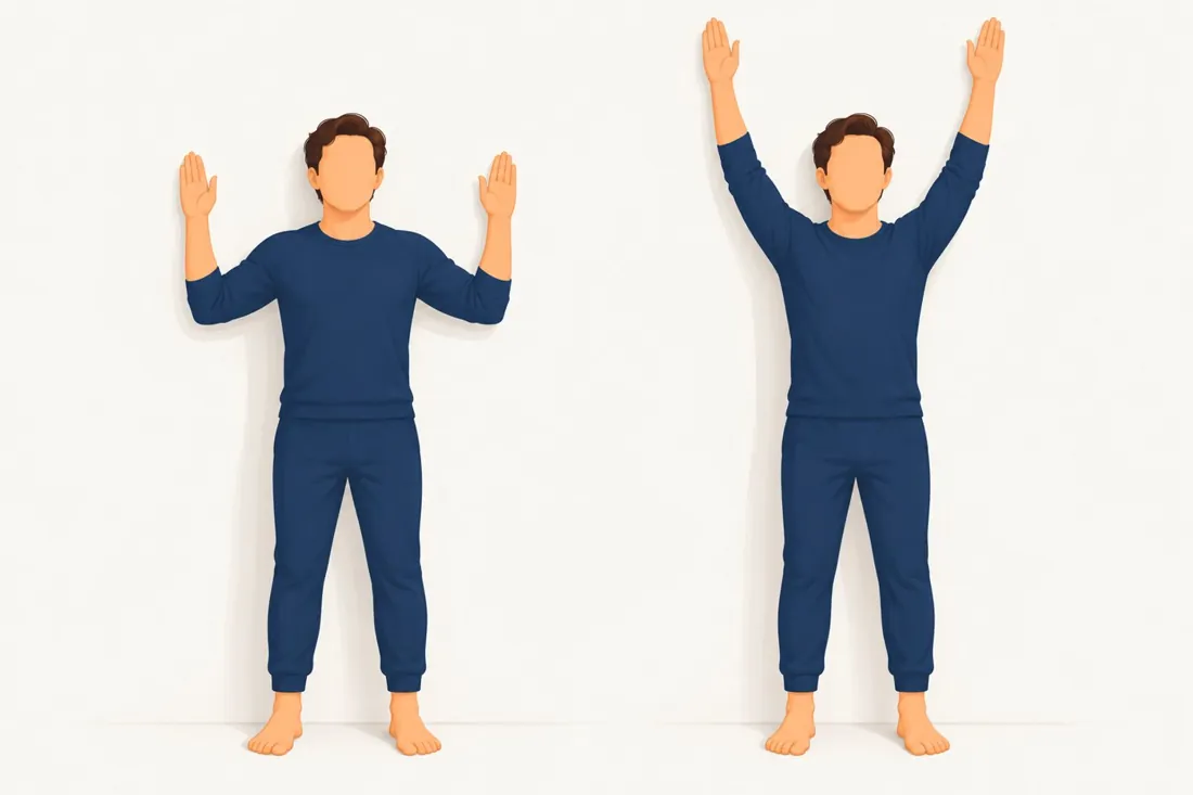 Ilustração de um homem de costas para a parede com os braços em W e em Y