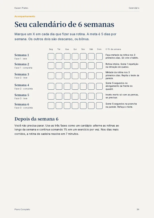 Calendário de seis semanas para marcar os dias